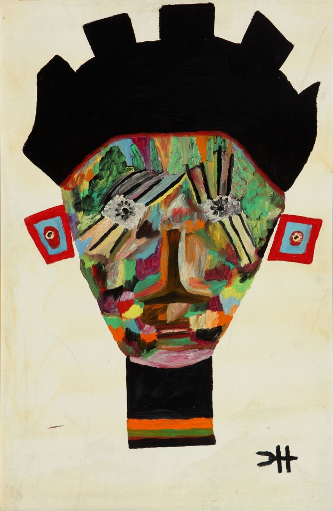 black folk artists: Clementine Hunter, Masked Face, 1962, oil on panel, New Orleans Museum of Art, New Orleans, LA, USA.
