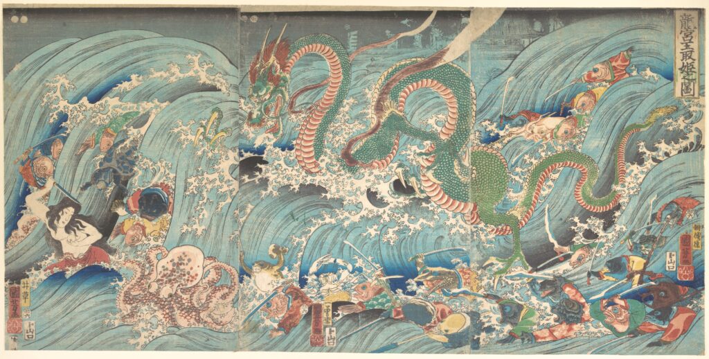 Asian Dragons: Utagawa Kuniyoshi, Recovering the Stolen Jewel from the Palace of the Dragon King, 1853, Metropolitan Museum of Art, New York City, NY, USA.

