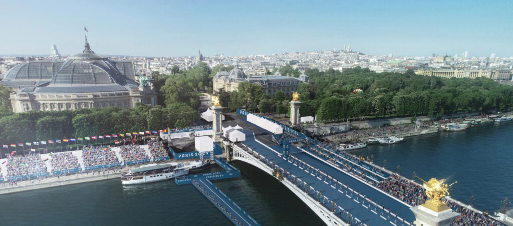 Paris 2024: Pont Alexandre III, Paris 2024. Screenshot via Paris2024.org.
