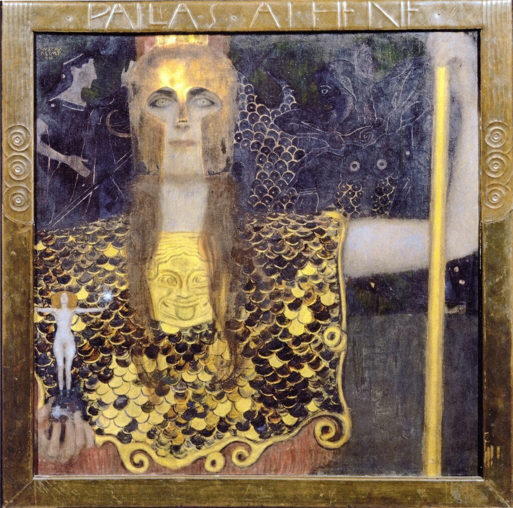 gustav klimt: Gustav Klimt, Pallas Athena, 1898, Vienna Museum, Vienna, Austria.
