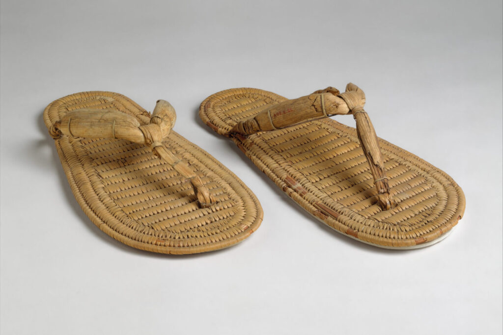 Ramesses II statue: Pair of Sandals, Second Intermediate Period – New Kingdom, 17th–18th Dynasty, ca. 1580–1479 BCE, papyrus reed, Metropolitan Museum of Art, New York City, NY, USA.
