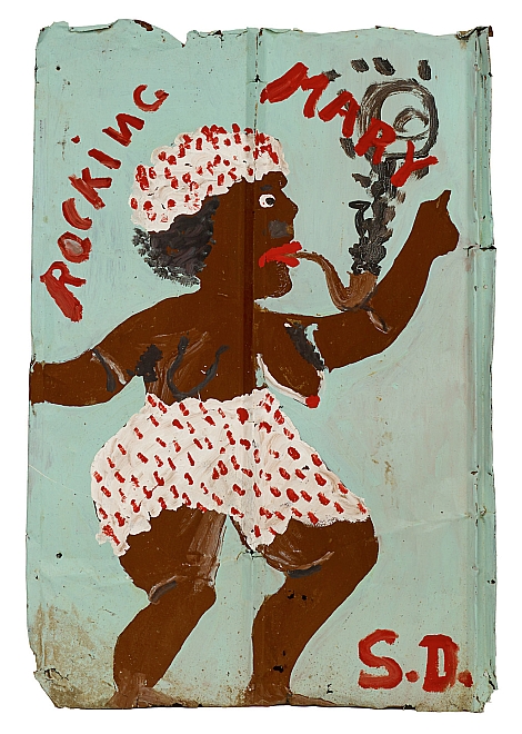 black folk artists: Sam Doyle, Rocking Mary, late 1970s, paint on tin. Souls Grown Deep Foundation.
