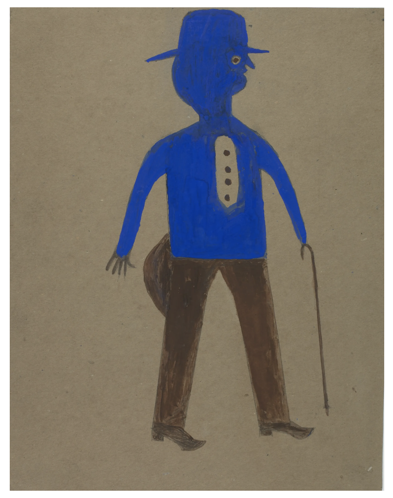 black folk artists: Bill Traylor, Untitled (Man in Blue and Brown), ca. 1940-1942, opaque watercolor and pencil on paperboard. Smithsonian American Art Museum, Washington D.C., USA.
