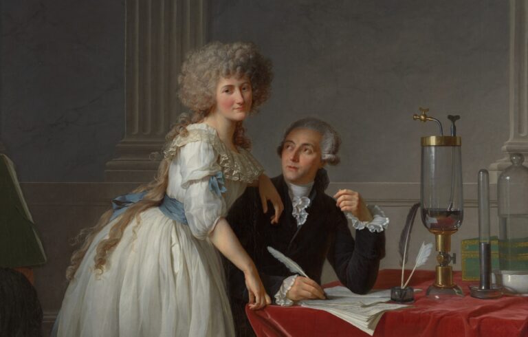 Marie Anne Paulze Lavoisier: Jacques-Louis David, Antoine Laurent Lavoisier and Marie Anne Lavoisier, 1788, Metropolitan Museum of Art, New York City, NY, USA. Detail.
