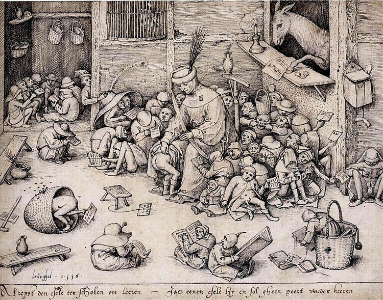school in art: Pieter Bruegel the Elder, The Ass in the School, 1556, Staatliche Museen zu Berlin, Berlin, Germany.
