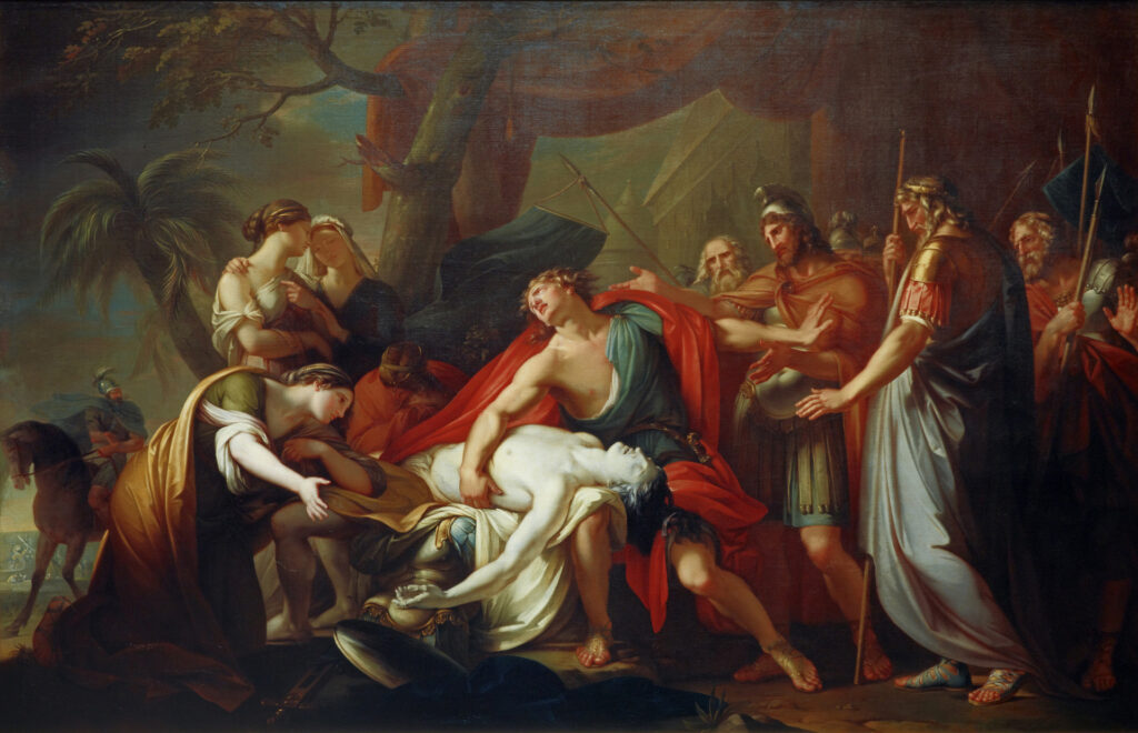 Mythological heroes: Gavin Hamilton, Achilles Lamenting the Death of Patroclus, 1760–1763, Scottish National Gallery, Edinburgh, UK.
