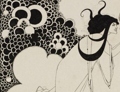 Aubrey Beardsley Climax: Aubrey Beardsley, The Climax. Plate XV from A Portfolio of Aubrey Beardsley’s drawings illustrating Salome’ by Oscar Wilde’, published by John Lane, London, 1907. © Victoria and Albert Museum, London, 2023. Detail.
