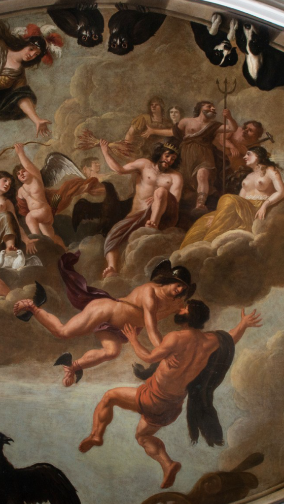 Mythological heroes: Jacob de Wet II, The Apotheosis of Hercules, 1675, Royal Collection Trust, Palace of Holyroodhouse, Edinburgh, UK. © His Majesty King Charles III 2023. Museum’s website. Detail.
