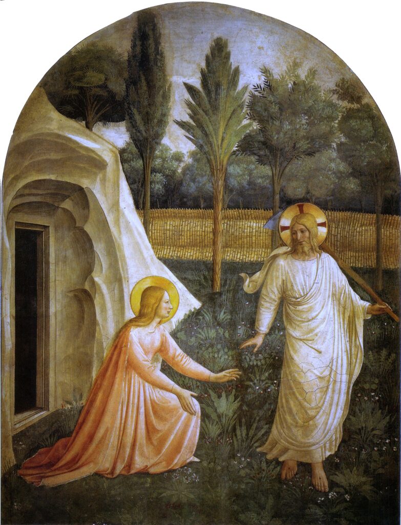 Noli me tangere in art: Fra Angelico, Noli me tangere, c. 1438-1440, fresco in the convent of San Marco, Florence, Italy.
