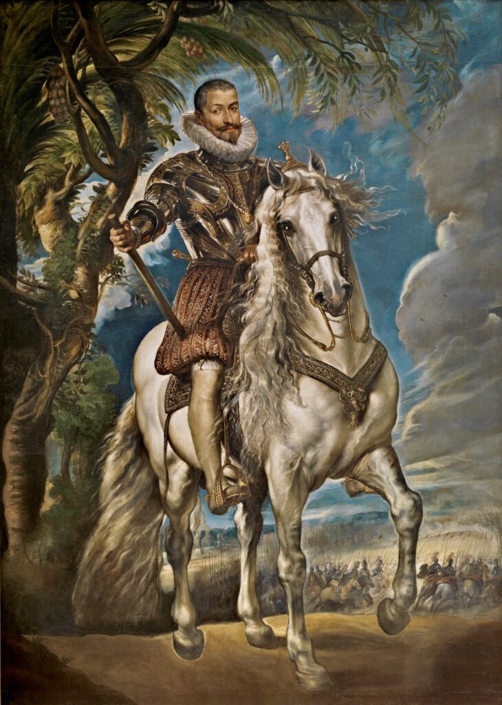 Peter Paul Rubens; painting: Peter Paul Rubens, Equestrian Portrait of the Duke of Lerma, 1603, Museo del Prado, Madrid, Spain.
