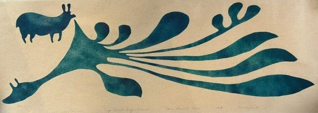 Kenojuak Ashevak: Kenojuak Ashevak, Rabbit Eating Seaweed, 1959, skin stencil, Kinngait, Canada.
