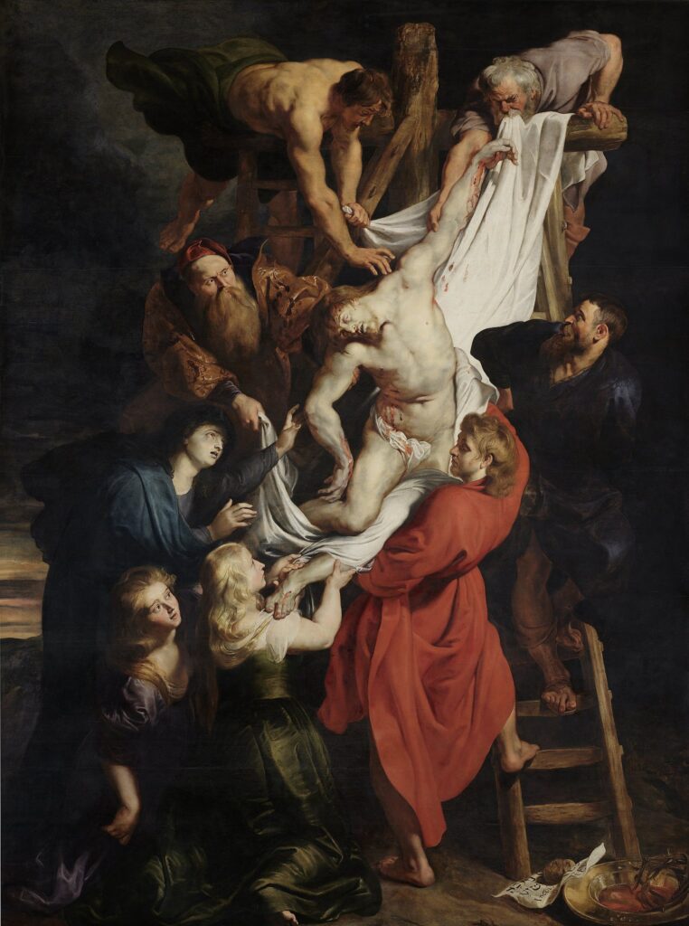 Peter Paul Rubens; painting: Peter Paul Rubens, The Descent from the Cross, 1611-1614, Cathedral of Our Lady, Antwerp, Belgium.
