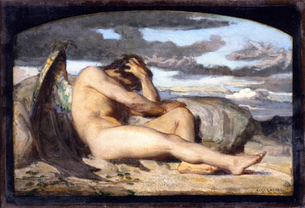 paintings of satan: Alexandre Cabanel, The Fallen Angel (study), 1846. Oil On canvas. Musée Duplessis, Valcourt, Canada.

