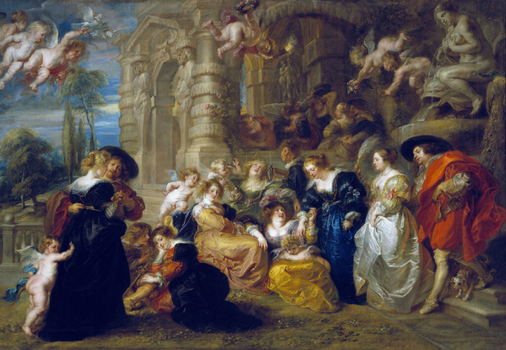 Peter Paul Rubens; painting: Peter Paul Rubens, The Garden of Love, 1630-1631, Museo del Prado, Madrid, Spain.
