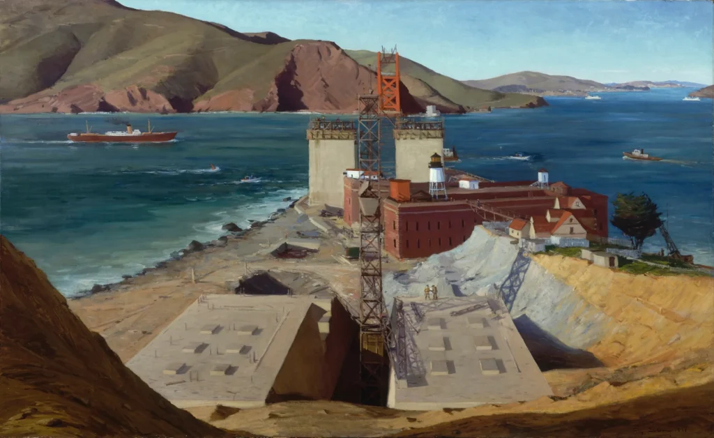 Great Depression art: Ray Strong, Golden Gate Bridge, 1934, Smithsonian American Art Museum, Transfer from U.S. Department of the Interior, National Park Service, Washington, DC, USA.
