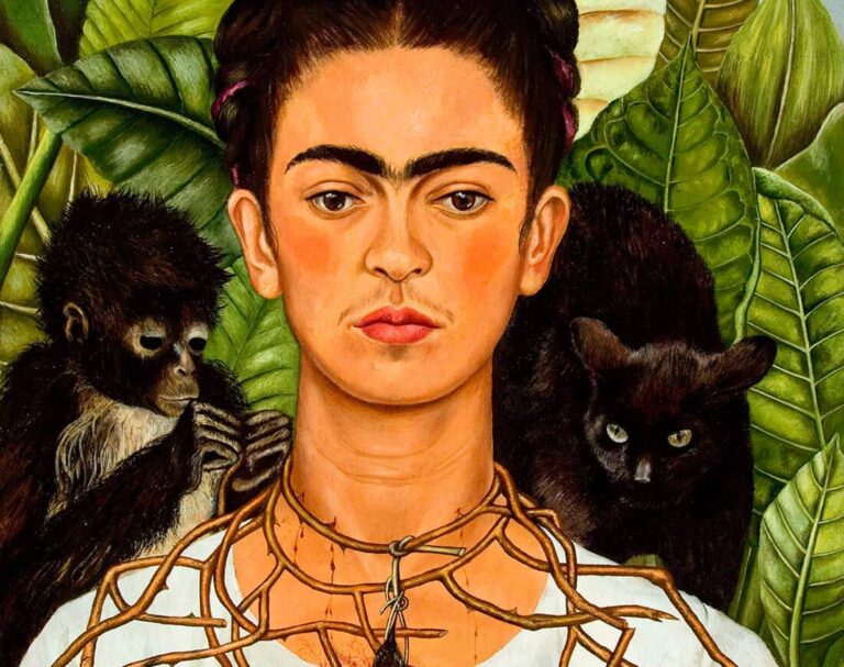 Frida Kahlo Self-Portrait with Thorn Necklace and Hummingbird: Frida Kahlo, Self-Portrait with Thorn Necklace and Hummingbird, 1940, Harry Ransom Center, Austin, TX, USA. Detail.
