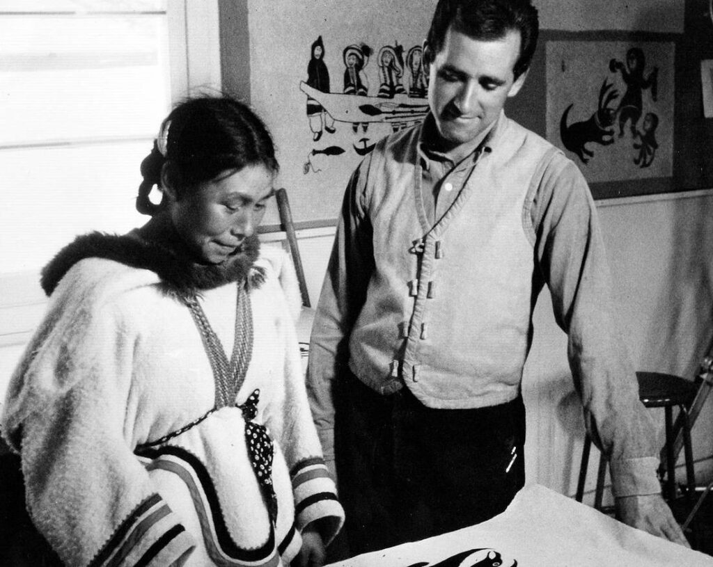 inuit art: Terry Ryan, right, with artist Kenojuak Ashevak, one of the West Baffin Eskimo Co-operative’s most celebrated artists, n.d. Photo credit: National Film Board. The Globe and Mail’s website.
