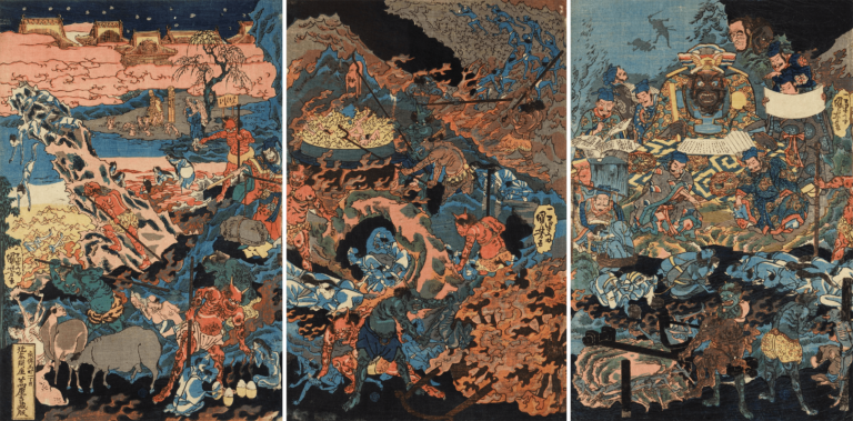 paintings of satan: Paintings of Satan: Utagawa Kuniyoshi, Ghosts, Devils, and The King of Hell, 1850, woodblock print, The British Museum, London, UK.
