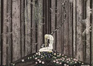 Kay Nielsen: Kay Nielsen, In the Midst of the Gloomy Thick Wood from East of the Sun, West of the Moon, 1914, The National Library of New Zealand, Wellington, New Zealand. Detail.
