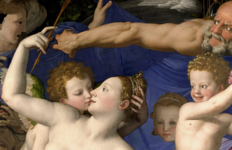 Bronzino Venus and Cupid: Agnolo Bronzino, An Allegory with Venus and Cupid, c. 1545, National Gallery, London, UK. Detail.

