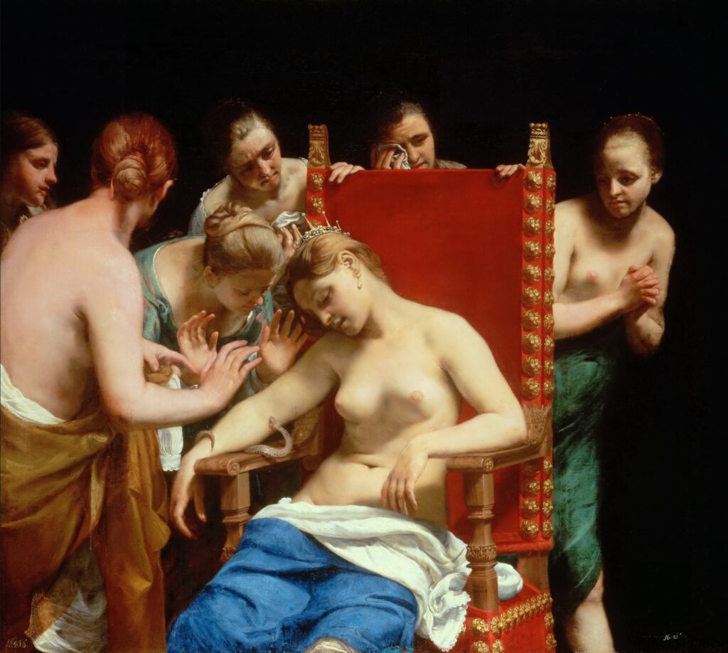 racism in art: Guido Cagnacci, The Death of Cleopatra, after 1659, Kunsthistorisches Museum, Vienna, Austria.
