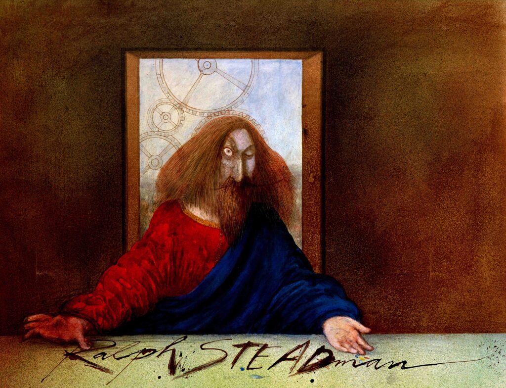Leonardo da Vinci caricatures: Ralph Steadman, I Leonardo, 1983
