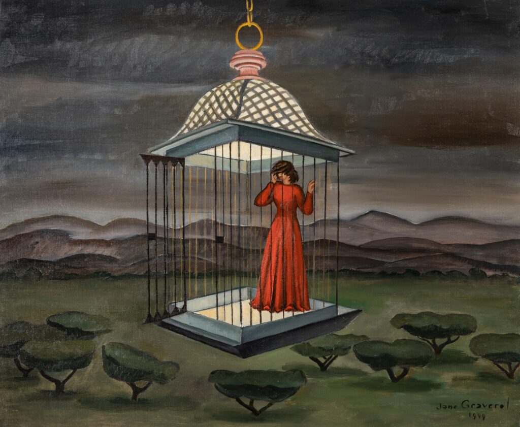 Surrealism in Belgium: Jane Graverol, Untitled (Liberated Woman), 1949, oil on canvas, 60 x 73 cm, private collection. © Sabam Belgium 2024.
