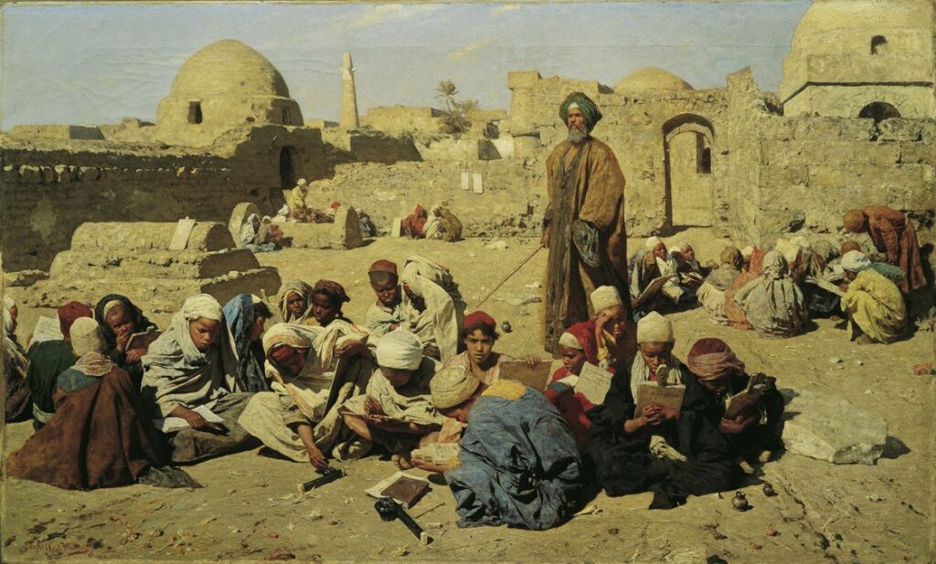 racism in art: Leopold Carl Müller, School in Upper Egypt, 1881, Belvedere, Vienna, Austria.
