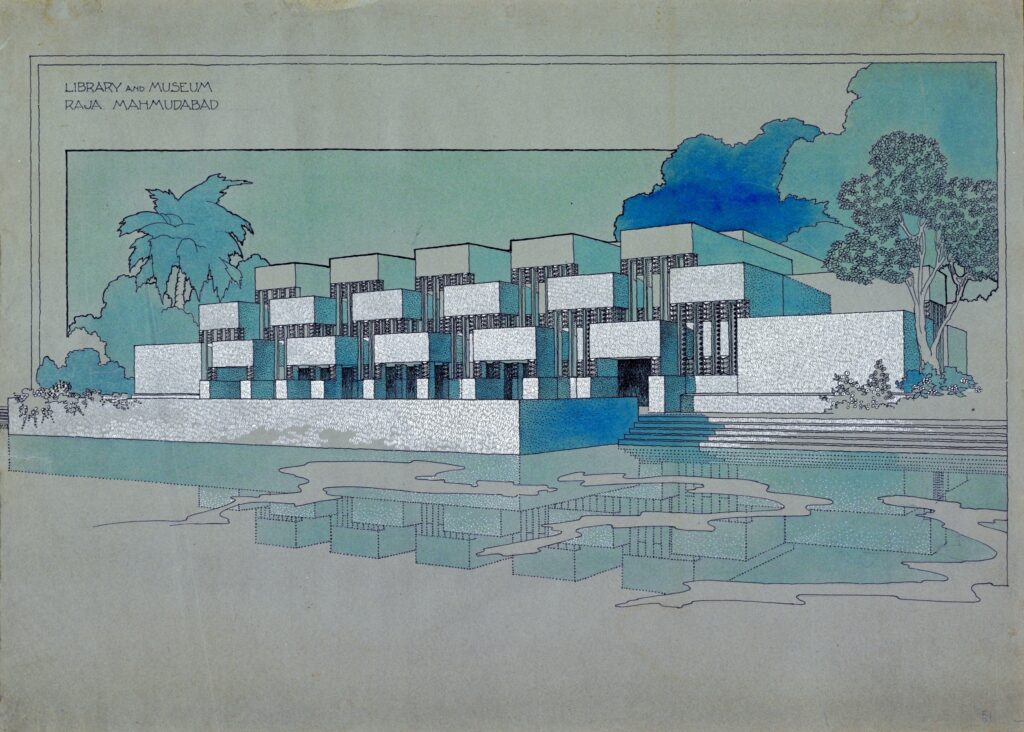 Marion Mahony Griffin: Marion Mahony Griffin, renderer; Walter Burley Griffin, architect, Library and Museum for the Raja of Mahmudabad, 1937, Mahmudabad, India, Frank Lloyd Wright Foundation.
