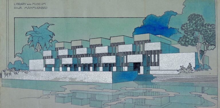 Marion Mahony Griffin: Marion Mahony Griffin, renderer; Walter Burley Griffin, architect, Library and Museum for the Raja of Mahmudabad, 1937, Mahmudabad, India, Frank Lloyd Wright Foundation
