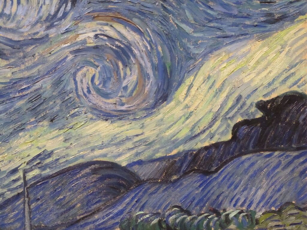 The Starry Night Van Gogh: Vincent van Gogh, The Starry Night, 1889, Museum of Modern Art, New York City, NY, USA. Detail.
