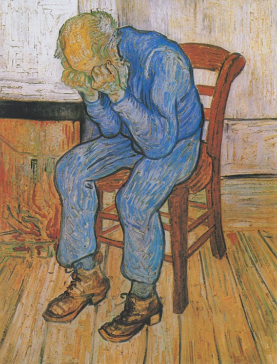 saddest paintings: Vincent van Gogh, At Eternity’s Gate, 1890, Kröller-Müller Museum, Otterlo, Netherlands.
