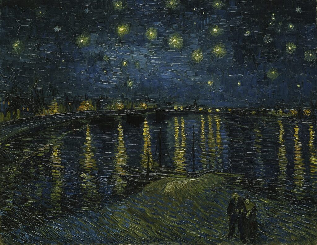 The Starry Night Van Gogh: Vincent van Gogh, Starry Night over the Rhone, 1888, Musée d’Orsay, Paris, France.
