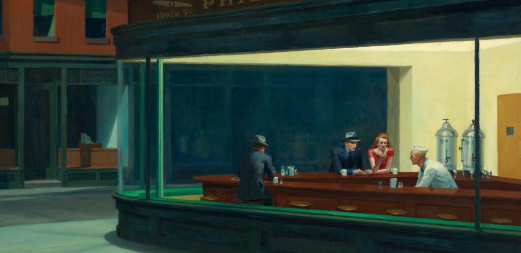 Edward Hopper: Edward Hopper, Nighthawks, 1942, Art Institute of Chicago, Chicago, IL, USA.
