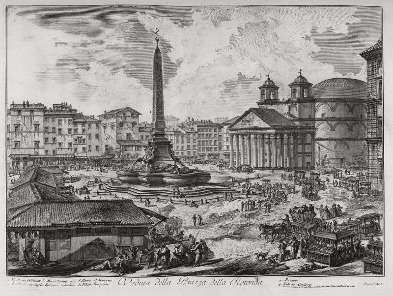 Giovanni Battista Piranesi etchings: Giovanni Battista Piranesi, Veduta della Piazza della Rotunda, in Le Vedute di Roma, etching, 1751, Metropolitan Museum of Art, New York City, NY, USA.
