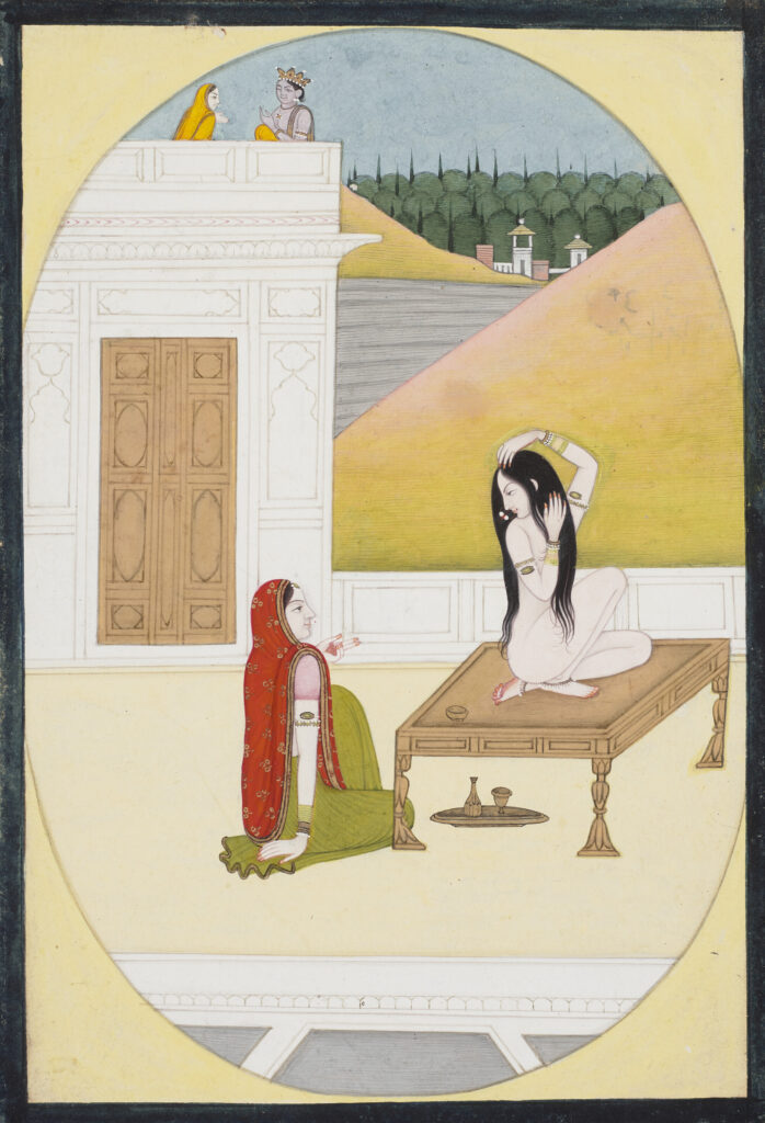 art of getting dressed: A Painting of Radha at her Toilette, ca. 1820. Christie’s.
