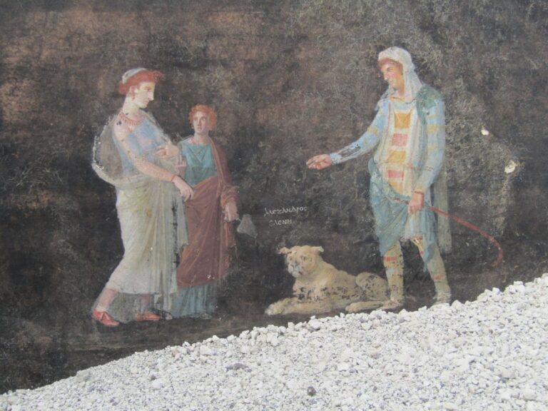 pompeii frescoes: A fresco depicting Helen of Troy and Paris, 15BCE-50CE, Archeological Park of Pompeii, Pompeii, Italy.
