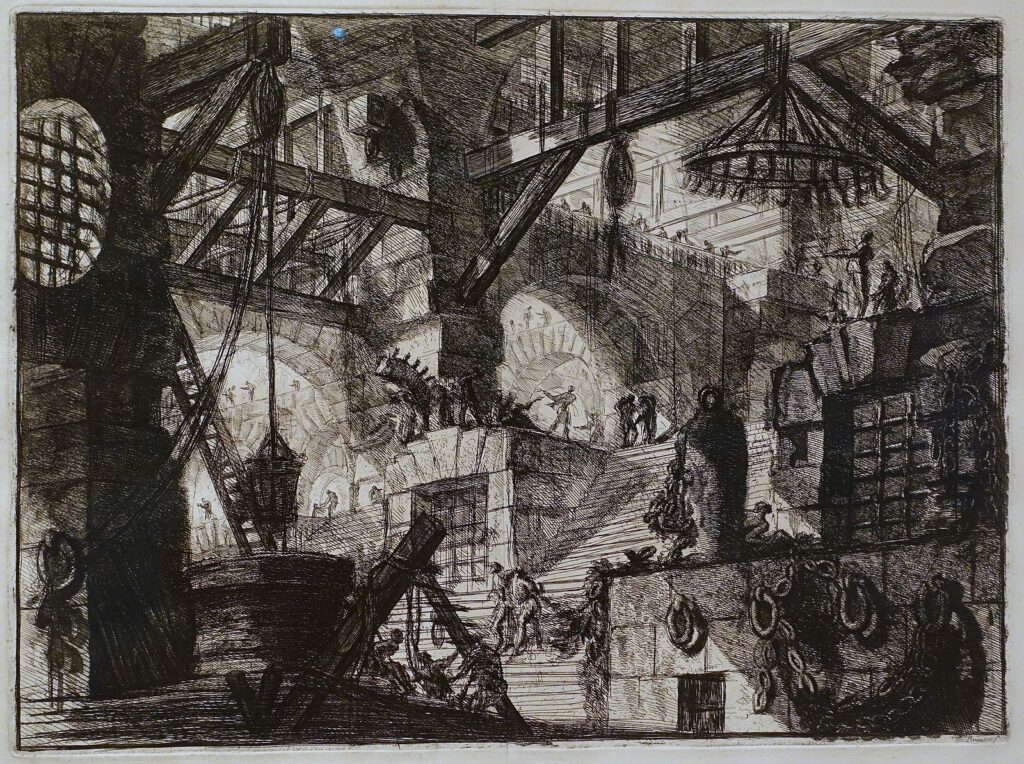 Giovanni Battista Piranesi etchings: Giovanni Battista Piranesi, The Well, in Carceri d’Invenzione, etching, 1761, Museum Berggruen, Berlin, Germany.
