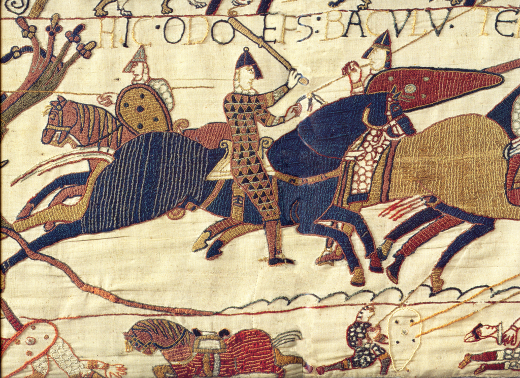 famous tapestries: The Bayeux Tapestry, 1066, Bayeux Museum, Bayeux, France.

