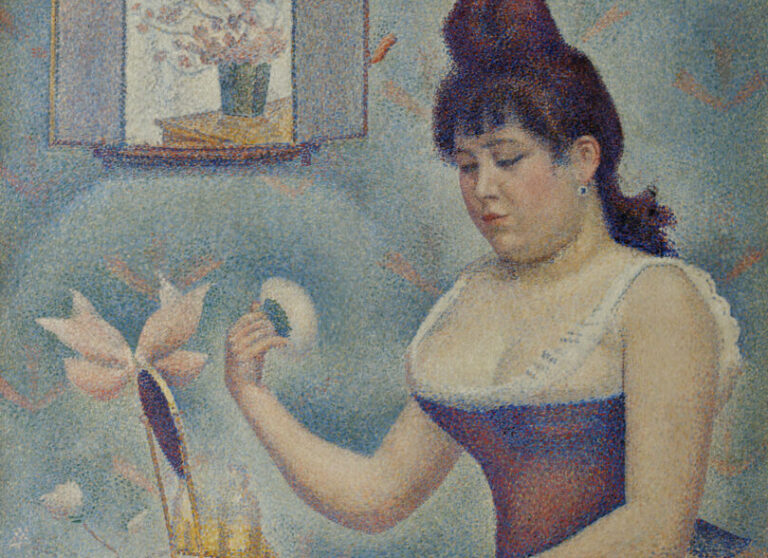 art of getting dressed: Georges Seurat, Young Woman Powdering Herself, ca. 1889-1890, Courtauld Gallery, London, UK. Detail.
