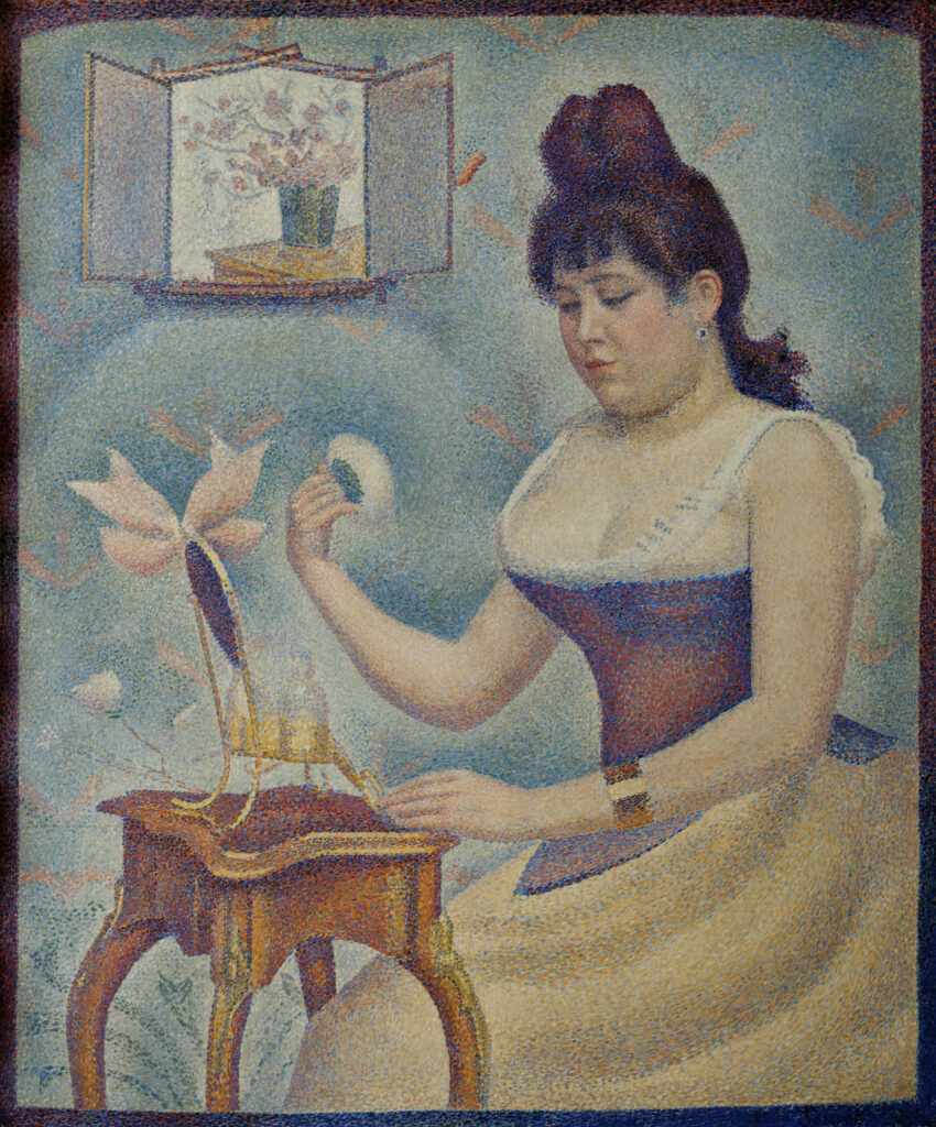 art of getting dressed: Georges Seurat, Young Woman Powdering Herself, ca. 1889–1890, Courtauld Gallery, London, UK.
