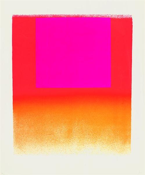 how to collect art: Rupprecht Geiger, Leuchtrot orange – leuchtrot warm, 1965. Wikiart. This color block artist was an example of someone who created editions—such as silkscreen prints in series—that can each be more affordable for a new collector than a singular painting or sculpture.
