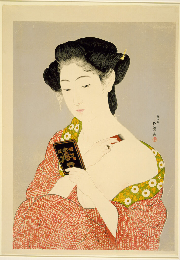 art of getting dressed: Hashiguchi Goyō, Woman at Toilette (Keshō no onna), ca. 1918. Los Angeles County Museum of Art, Los Angeles, CA, USA.
