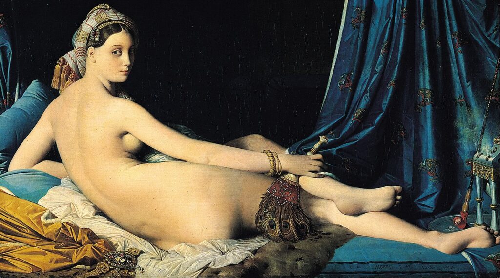 female body in art: Jean-Auguste-Dominique Ingres, La Grande Odalisque, 1814, Louvre, Paris, France.
