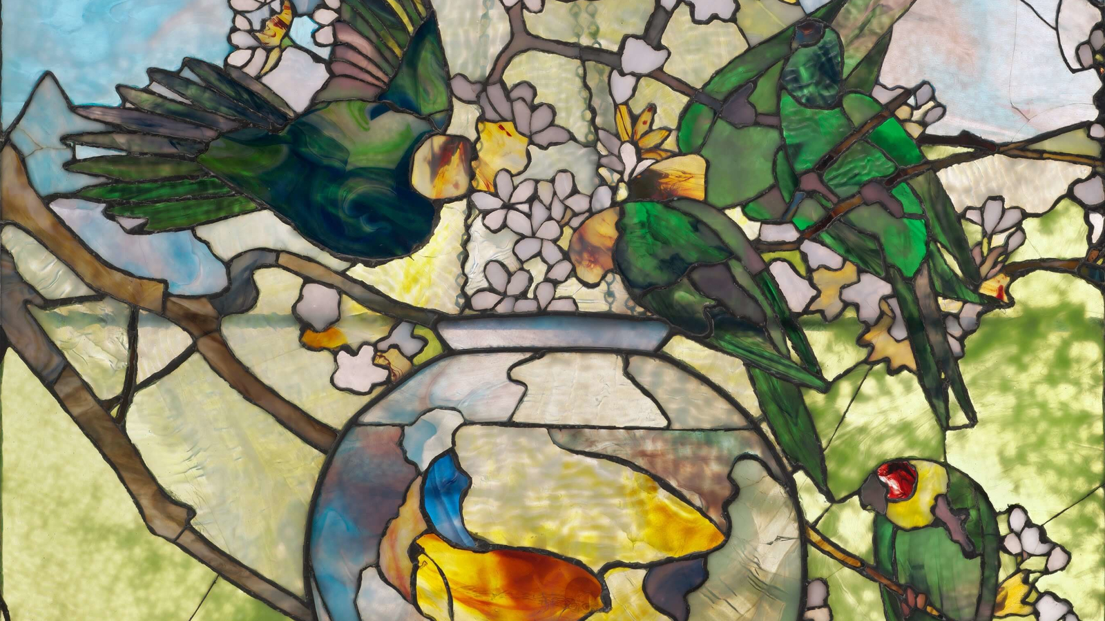 ルイス・C・ティファニーヴィンテージステンドグラス インコと金魚鉢ボストン美術館 Parakeets and Goldfish Bowl by Louis Comfort Tiffany