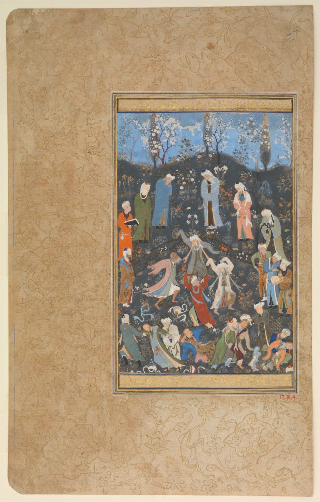 dance paintings: Bihzad (attributed), Dancing Dervishes, folio from The Divān of Hafez, ca. 1480, Metropolitan Museum of Art, New York City, NY, USA.
