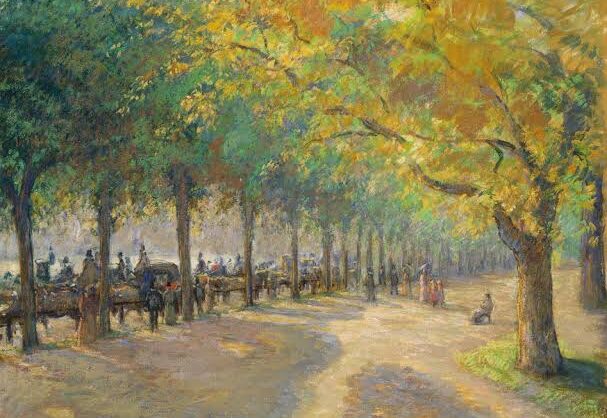 Autumn Landscape Paintings: Camille Pissarro, Hyde Park, 1890, Tokyo Fuji Art Museum, Tokyo, Japan. Detail.
