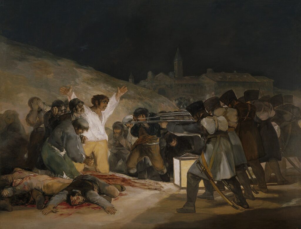 Francisco Goya paintings: Francisco Goya, The Third of May 1808 in Madrid, 1814, Museo del Prado, Madrid, Spain.
