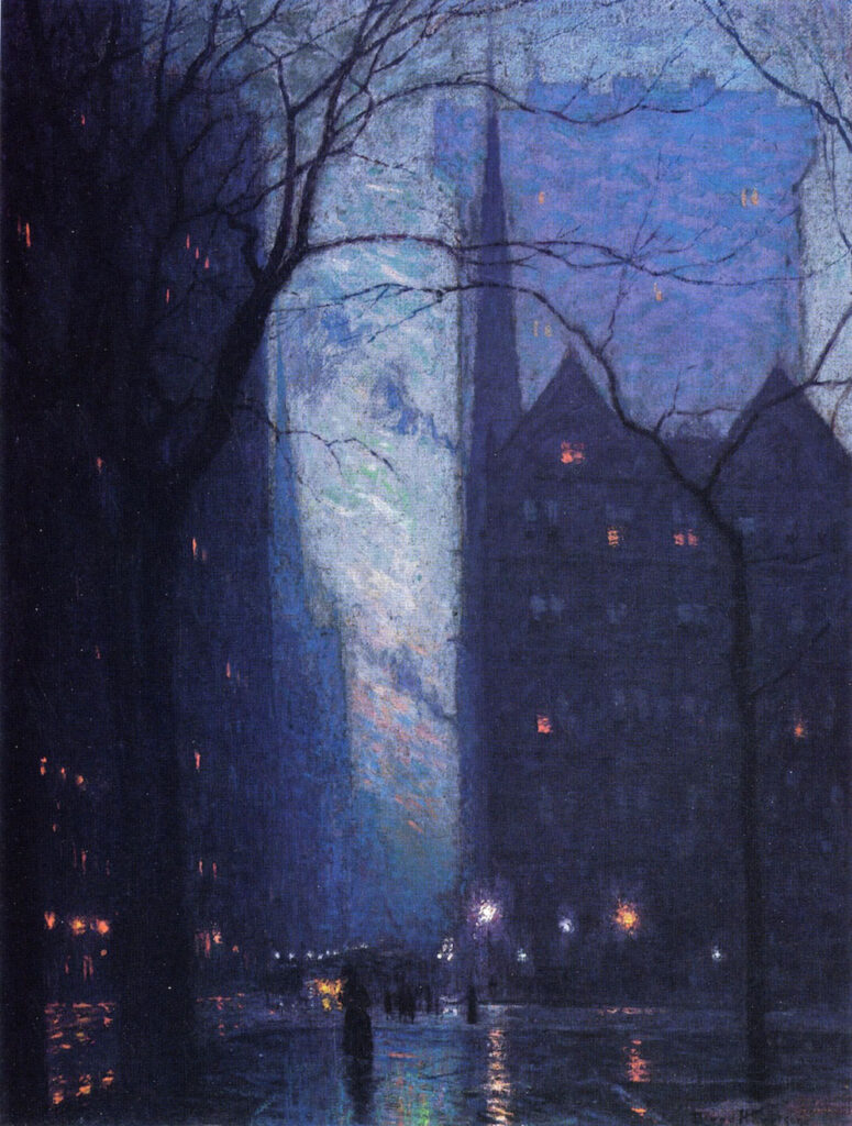 tonalism: L. Birge Harrison, Fifth Avenue at Twilight, ca. 1910, Detroit Institute of Arts, Detroit, MI, USA.
