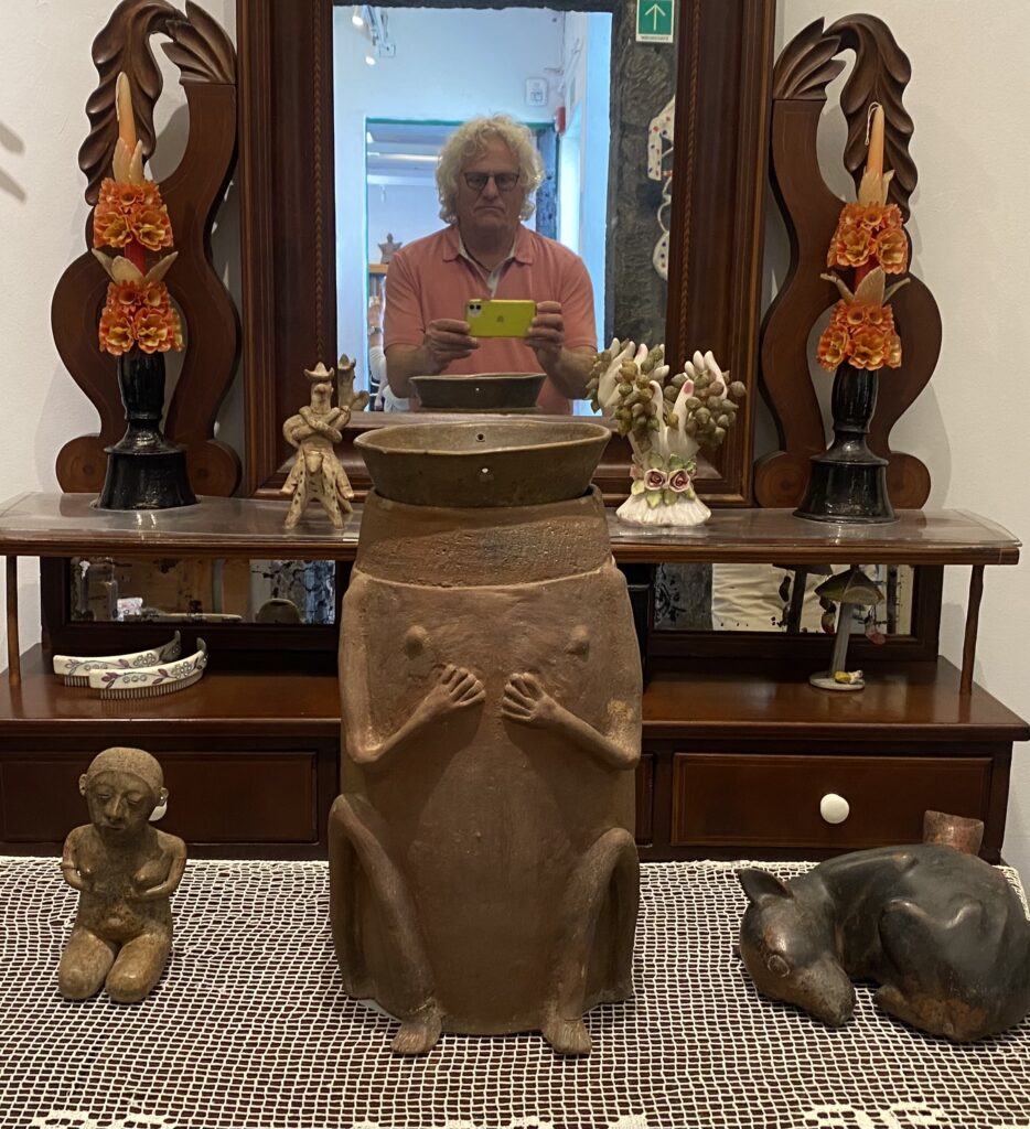 Frida Kahlo House: Frida Kahlo’s dressing table, including the urn containing her cremains, Frida Kahlo Museum, Mexico City, Mexico. Photo by the author.
